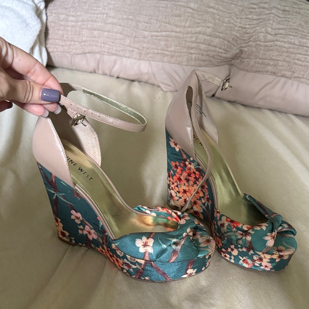 Nine West Floral Wedges - Green and Pink